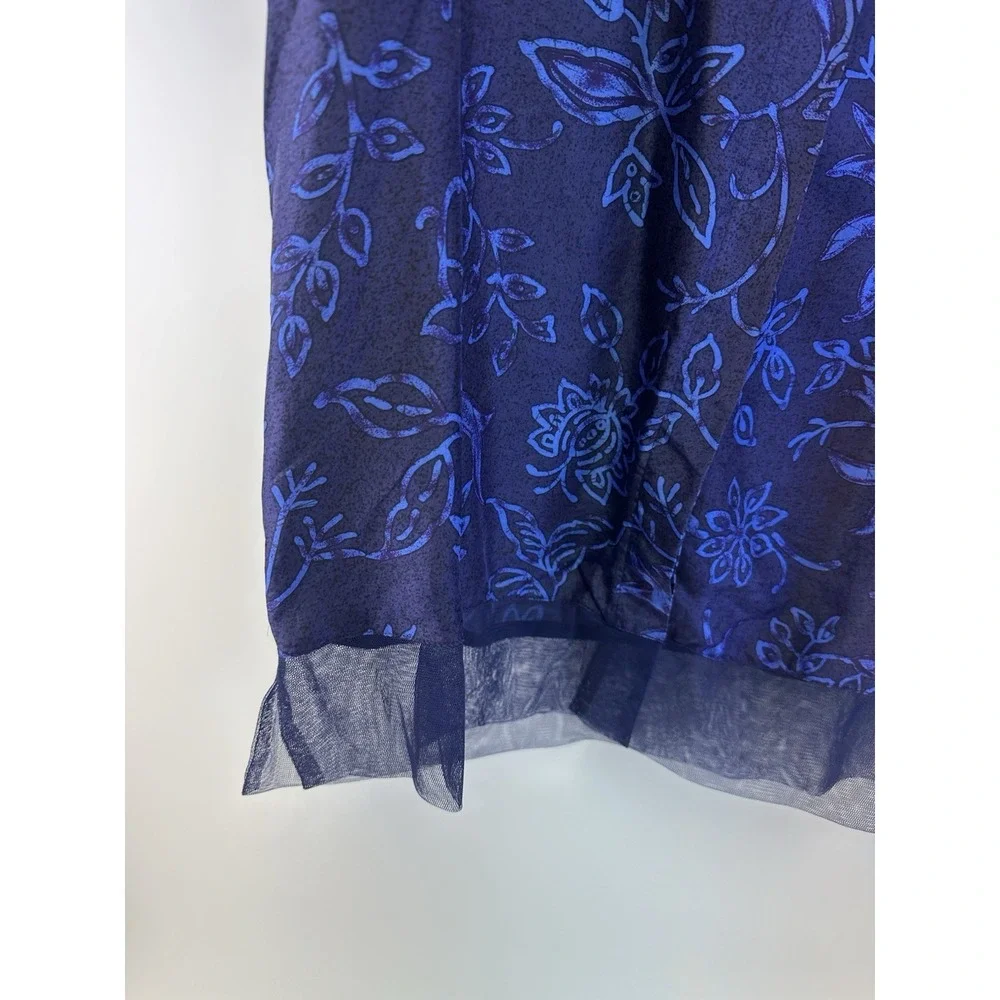 Victorias Secret Silk Pajama Sleep Shirt Button Collard Mesh Trim Blue Large